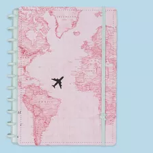 Caderno Inteligente Grande- Gocase Mapa Mundi Rosa- 80fls