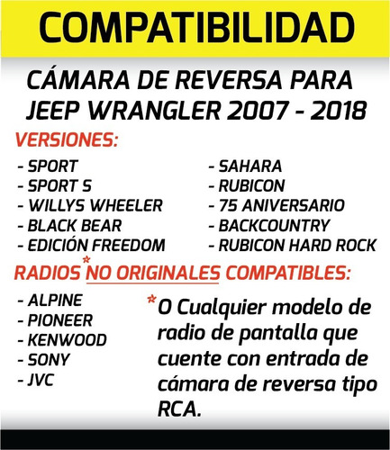 Cmara De Reversa Luz De Placa Radio Jeep Wrangler 2007-18  Foto 4