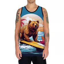 Camiseta Regata Tshirt Surf Urso Surfista Onda Mar Praia 1