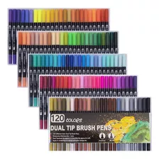 Marcadores Brush Pen Fineliner Pincel Duas Pontas 120 Cores