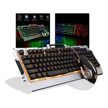 Kit Teclado Semi Mecanico Gamer E Mouse Com Fio Usb Cor Led 