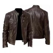 Chaqueta De Cuero For Hombres Slim Forrado De Talla Grande