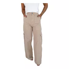 Calça Jeans Pantalona Wide Leg Bolso Cargo Feminina