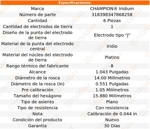 Set 6 Bujas Iridio Tribeca H6 3.6l 08/12 Champion Foto 2