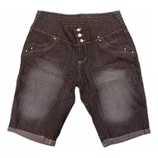 Shorts Jeans Feminino Preto Cintiura Alta Com Barra Dobrada.