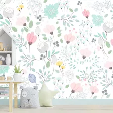 Papel De Parede Floral Rosa Menina Infantil Flores M² Bebe 