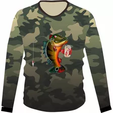 Camiseta / Camisa Pesca Plus Size Camuflada Nome/logo Equipe