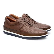 Sapatênis Jacometti Couro Masculino Cadarço Casual Conforto