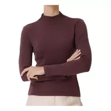 Blusa Feminina Seiki Tricot Gola Alta Marrom - 8304