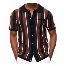 Camisa De Punto De Manga Corta Rayas Para Hombres