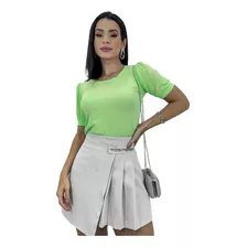 Blusa Blusinha Feminina Manga Curta Bufante Princesa Canelad