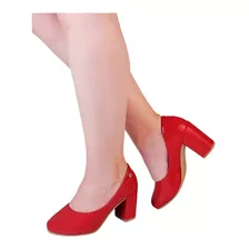 Sapato Feminino Scarpin Boneca Confortável Salto Grosso Moda