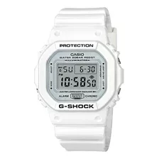 Reloj Pulsera Casio G-shock Dw5600 De Cuerpo Color Blanco, Digital, Fondo Gris, Con Correa De Resina Color Blanco, Dial Negro, Minutero/segundero Negro, Bisel Color Blanco, Luz Azul Verde Y Hebilla Si