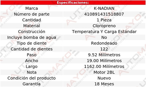 Banda Distribucion K-nadian Mitsubishi Tredia L4 2.0l 84-86 Foto 3