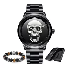 Relógio Skull Lige Caveira 3d Prata Original Nf-e + Garantia