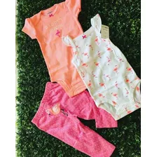 Kit 3 Peças Carters Body Menina Flamingo