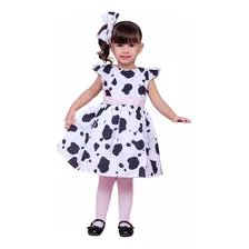 Vestido Vaquinha Fazendinha Tule Lili + Faixinha De Cabelo