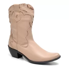 Bota Feminina Montaria Texana Cano Medio Salto Baixo Couro