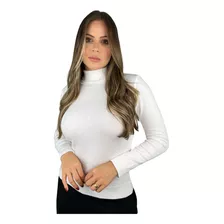 Blusa Cacharrel Feminina Gola Alta Tricot Manga Longa Branco