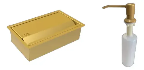 Kit Porta Esponja + Dosador De Detergente Dourado Dourado