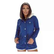 Casaco Parka Feminino Forrado Com Capuz Moda Blogueira