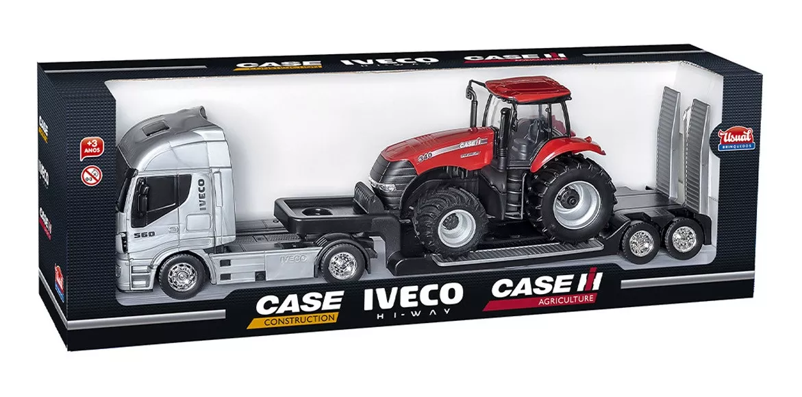  Caminhão Iveco Plataforma Com  Trator Case Usual Brinquedos