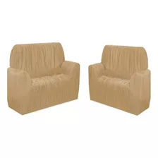 Capa De Sofa 3 E 2 Lugares Decorativa Natal Elasticada Cor Avelã Liso