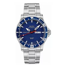 Reloj Mido Automatic Ocean Star Captain Iv M0114301104102 Color De La Malla Plateado Color Del Bisel Azul Color Del Fondo Azul