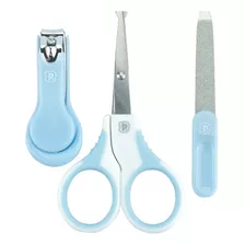 Kit De Cuidado Para Bebês Pimpolho Kit Higiêne Manicure Com Cortador De Unha, Lixa E Tesoura Com Ponta Arredondada Para Bebês E Crianças Infantil Pimpolho Azul - X 3