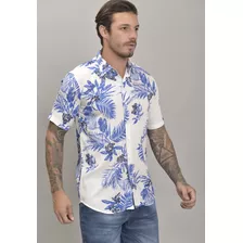 Camisa Manga Curta De Estampa Floral Na Cor Azul Dialogo Jea