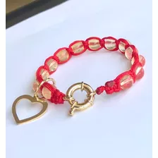 Pulsera De Protección Piedra Natural Citrino Broche Corazón