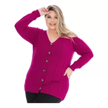 Blusa Casaco De Frio Botão Trançado Tricot Plus Size Inverno