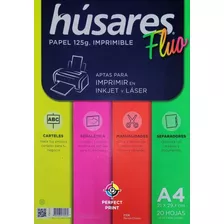 Papel Fluo A4 X 20 Hojas 125 Grs 4 Colores - 5 Hs X Color