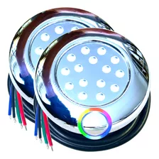 02pçs Luminária Led Piscina Lago 15w 12v Ip68 Rgb Metal Inox