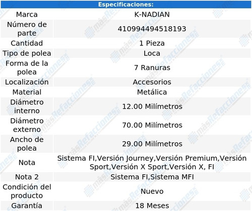 Polea Banda Metalica 7 Ranuras K-nadian G37 V6 3.7l 08 Al 13 Foto 3