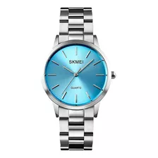 Reloj Hombre Skmei 1694 Acero Minimalista Elegante Clasico Color De La Malla Plateado/azul