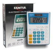 Calculadora Exaktus Ex-8a 8 Digitos Azul Y Blanca