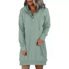 Vestido Sudadera Con Capucha Manga Larga Hoodie Para Mujer