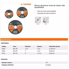 Pack De 5 Discos Corte Para Metal 2mm X4-1/2p Truper Abt-786