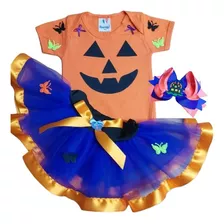 Fantasia Festa De Halloween Roupa Bebê Menina Body Abobora 