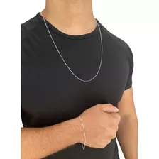 Conjunto Grumet 1mm Prata 925 Corrente E pulseira Masculino