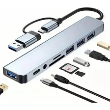 Hub Multipuertos Usb Tipo C, Sd, Micro Sd, Jack 3.5. 8en2