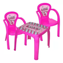 Mesa Mesinha Infantil Rosa Love C/ 2 Cadeiras Plástica Usual