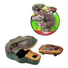 Brinquedo Cabeça Dinossauro Lançador De Carros + 2 Carrinhos