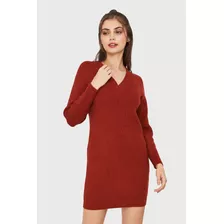 Sweater Vestido Cuello V Rojo Ladrillo Nicopoly