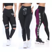 Kit 3 Calça Leg Suplex Feminina Cos Alto Moda Fitness 