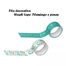 Fita Decorativa Washi Tape Verdeflamingo/penas Tilibra