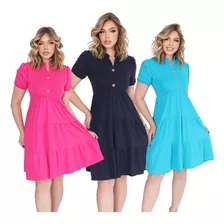 Kit 3 Vestido Feminino Midi Plus Size Rodado Evangelica