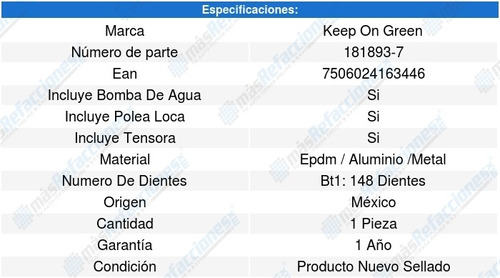 Kit Distribucion Bomba Agua Audi A4 L4 2.0l 05-10 Kg 1230358 Foto 2