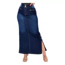 Saia Longa Jeans Com Abertura Lateral - Azul Escuro